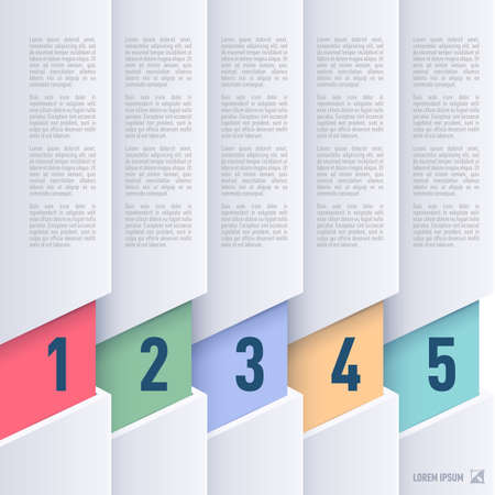 Paper style infographics  with colored numbered items from one to fiveのイラスト素材