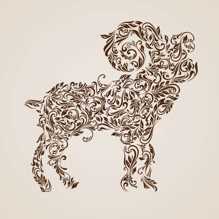 Floral pattern of vines in the shape of a ibex on a beige backgroundのイラスト素材