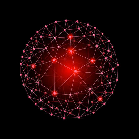 Red internet web envelopes sphere on a black backgroundのイラスト素材