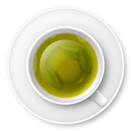 Cup of green tea with tea leaves at the bottomのイラスト素材