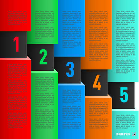 Infographics in paper style with colorful sheets and descending numbered items from one to fiveのイラスト素材