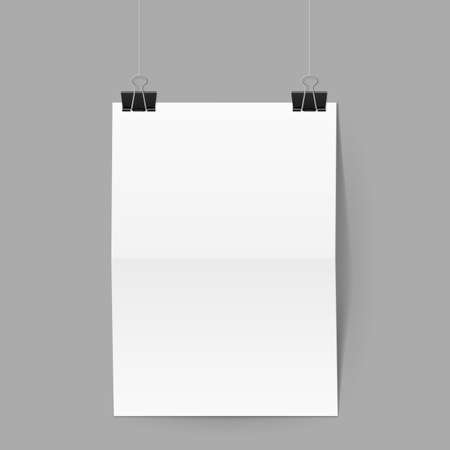 White paper folded in half hands on black clips on grey backgroundのイラスト素材
