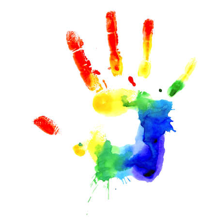 Handprint in colors of the rainbow, vector image on white background のイラスト素材
