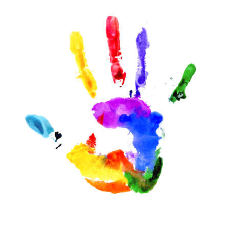 Handprint in colors of the rainbow isolated on white のイラスト素材