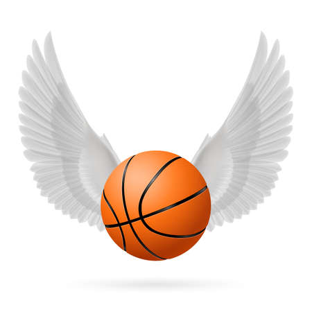 White wings with  basketball  on the white backgroundのイラスト素材