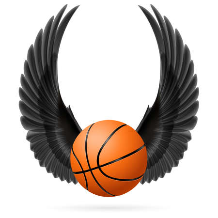 Black wings with  basketball  on the white backgroundのイラスト素材