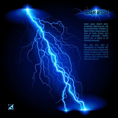 Blue oblique branchy lightning line. Illustration with space for textのイラスト素材