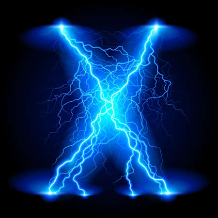 Criss-cross lines of branchy bright blue lightning.のイラスト素材