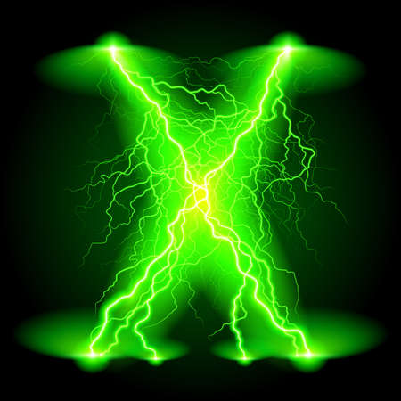 Criss-cross lines of branchy bright green lightning.のイラスト素材