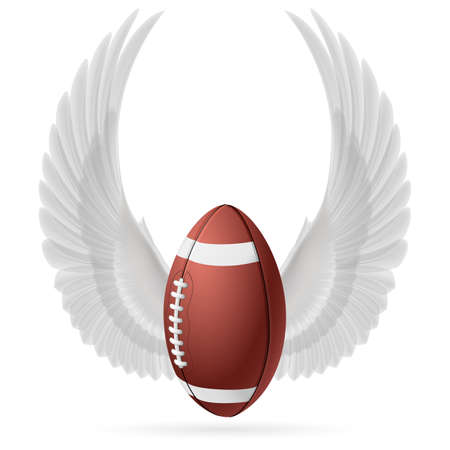 Realistic ball for American football with raised up white wings emblemのイラスト素材