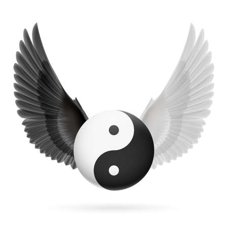 Traditional Chinese Yin-Yang symbol with black and white wingsのイラスト素材