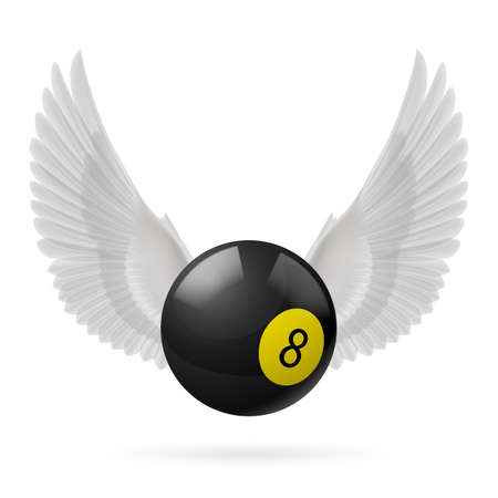 White wings with black billiard  ball on  white backgroundのイラスト素材