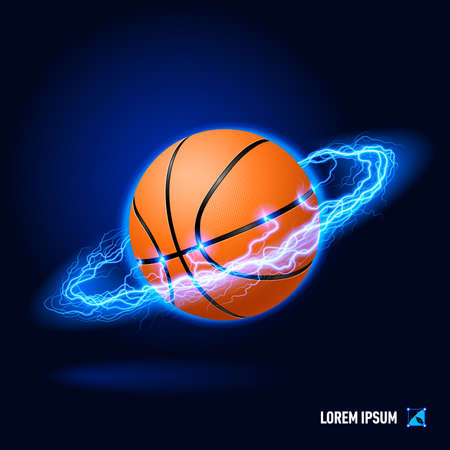 Ball for basketball in blue flashes and lighting circleのイラスト素材