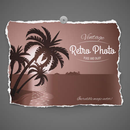 Vintage Travel  Illutration on peace of old photo paper,part of Vintage Retro Photo Seriesのイラスト素材