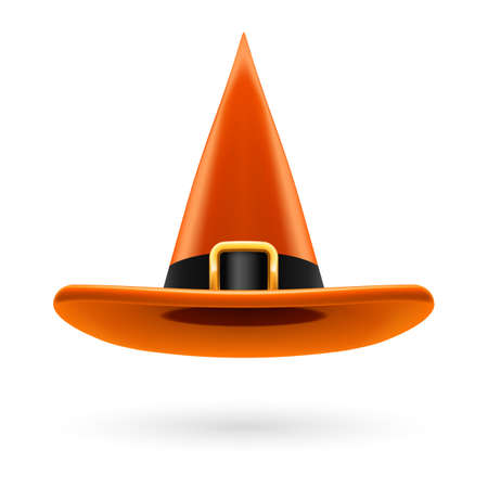 Orange witch hat with golden buckle and hatbandのイラスト素材