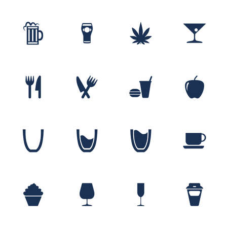 Set of icons for food and drink in flat styleのイラスト素材
