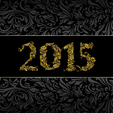 Elegant black and golden banner for year 2015 over ornate floral pattern backgroundのイラスト素材