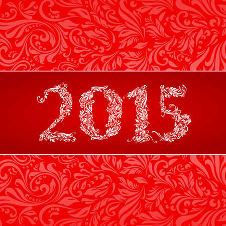 Elegant red banner for year 2015 over ornate floral pattern backgroundのイラスト素材