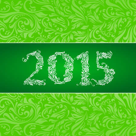 Elegant green banner for year 2015 over ornate floral pattern backgroundのイラスト素材