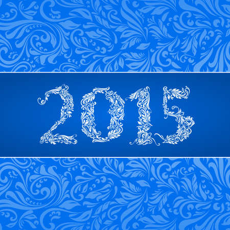 Elegant blue banner for year 2015 over ornate floral pattern backgroundのイラスト素材