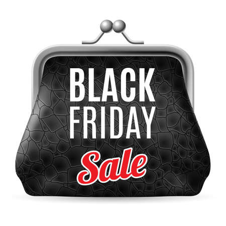 Black Friday discounts, increasing consumer growth. Black leather purseのイラスト素材
