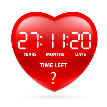 Red heart with a countdown. Illustration on white backgroundのイラスト素材