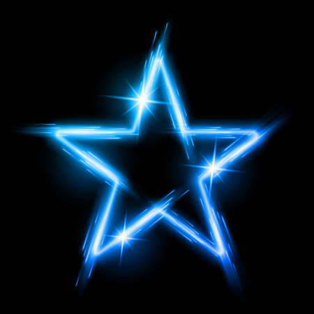 Neon glowing blue star with reflection in spaceのイラスト素材