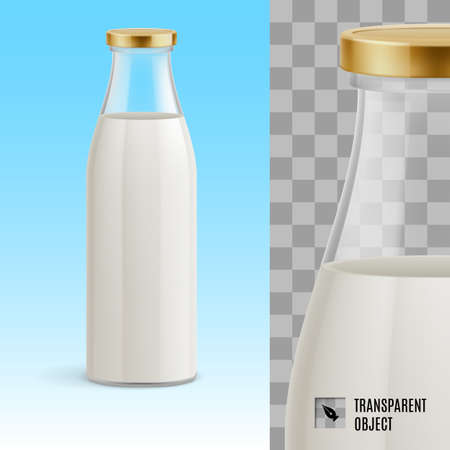Closed glass bottle of milk on a blue backgroundのイラスト素材