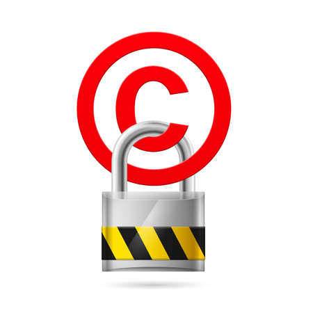 Padlock hanging on a red copyright symbolのイラスト素材