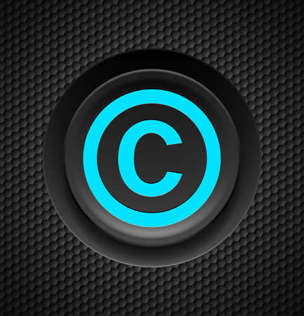 Blue button copyright symbol on a black textured backgroundのイラスト素材