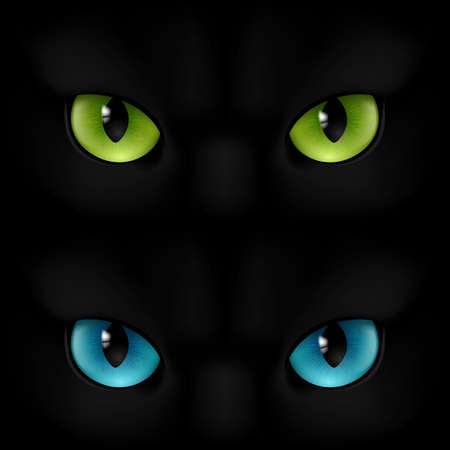 Green and blue cats eyes on a black backgroundのイラスト素材