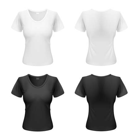 Womens black and white T-shirts isolated on a white backgroundのイラスト素材