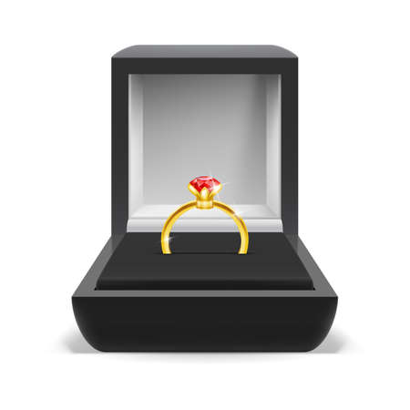 Open box for jewelry with ring inside on white backgroundのイラスト素材