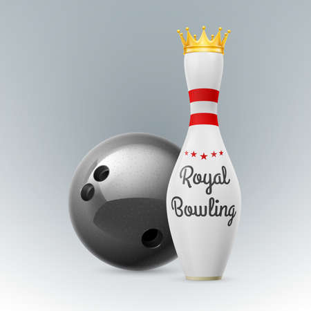 Golden Crown at white skittles isolated on a white background. Bowling ballのイラスト素材