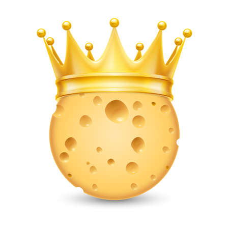 Golden crown on the head of cheese isolated on white backgroundのイラスト素材