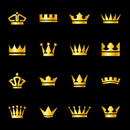 Set of icons  golden crowns isolated on  a black backgroundのイラスト素材