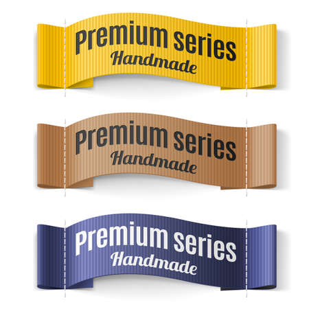 Set of Labels Premium series hand made yellow brown  purpleのイラスト素材