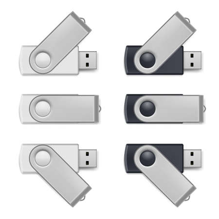 Set of black and white USB flash drive isolated on white