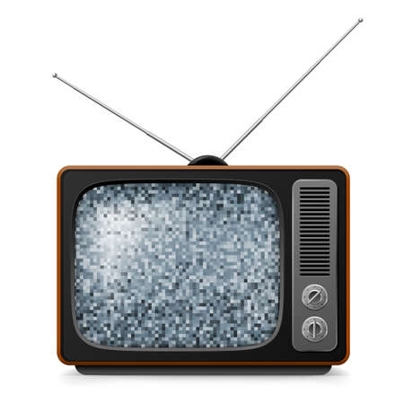 Broken retro TV with noise on screen. Illustration on whiteのイラスト素材