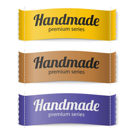 Set of Labels Handmade series hand made yellow brown and purpleのイラスト素材
