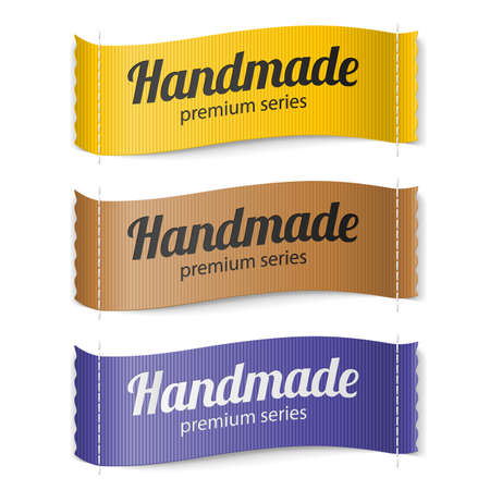 Set of Labels Handmade series hand made yellow brown  purpleのイラスト素材