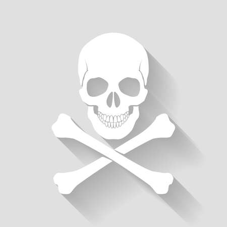 White skull and cross-bones on gray background as sign of dangerのイラスト素材