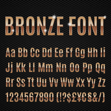 Bronze alphabet letters numbers and signs currancyのイラスト素材