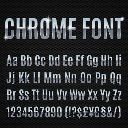 Chrome alphabet letters numbers and signs currancyのイラスト素材