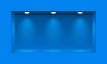 Blue niche for presentations illuminated with three light lampsのイラスト素材