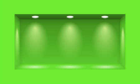 Green niche for presentations illuminated with three light lampsのイラスト素材