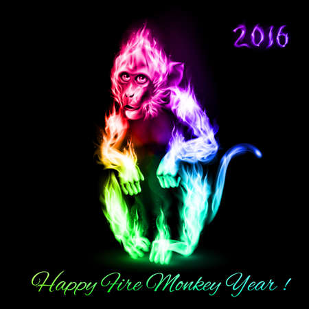 Fire Monkey in spectrum colors. New Years Banner design on blackのイラスト素材