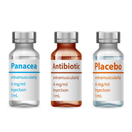 Set of medical vials placebo, antibiotic and panaceaのイラスト素材