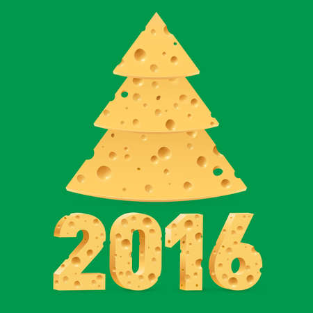 Cheese New Year tree and 2016 on green backgroundのイラスト素材