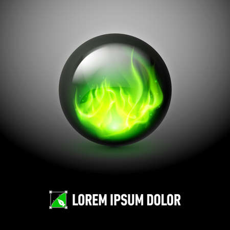 Logo Template with Black sphere and green fire flames insideのイラスト素材